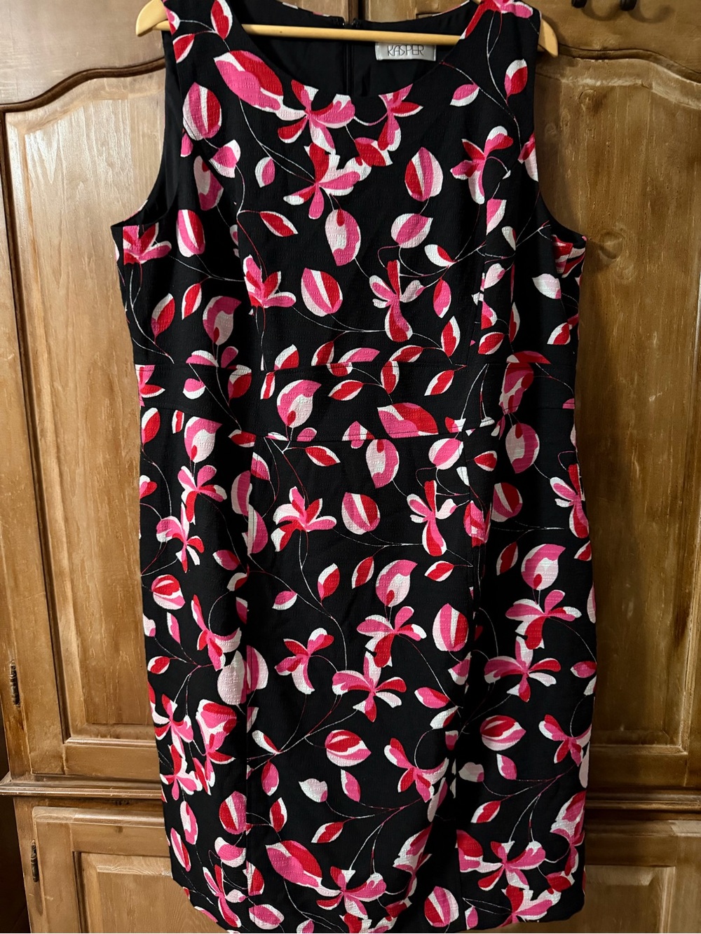 Kasper Black Dress with Pink and Red Floral Print